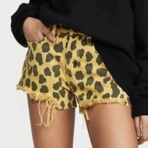 Blank NYC Yellow Leopard Print Jean Shorts